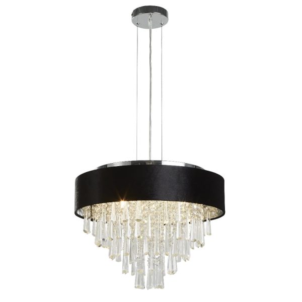 Glamour 5 Light Clear Crystal Pendant Light In Black Velvet | Bed Sava