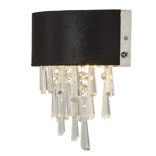 Glamour 2 Light Clear Crystal Wall Light In Black Velvet | Bed Sava