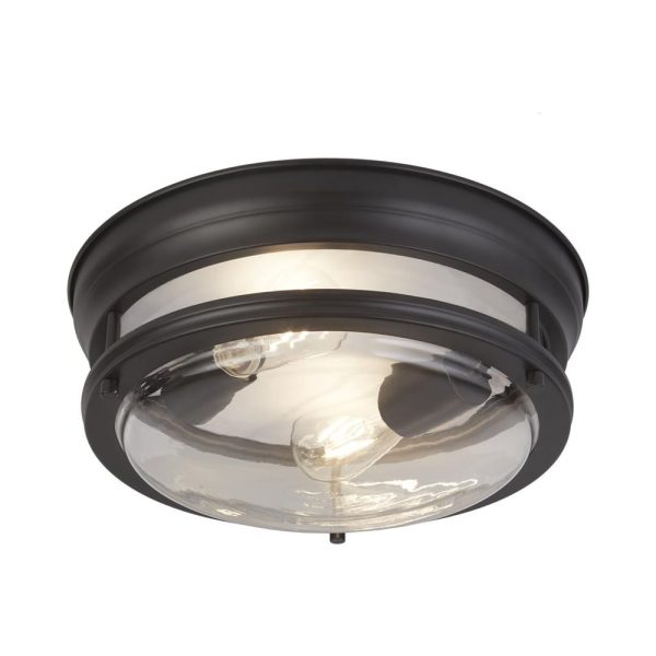 Glasgow 2 Light Clear Glass Shade Flush Light In Black | Bed Sava