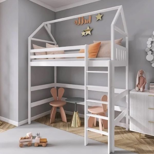 Goleta Wooden Bunk Bed With Bonnell Mattress And Ladder In White | Bed Sava