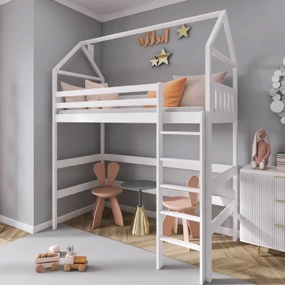Goleta Wooden Bunk Bed With Foam Mattress And Ladder In White