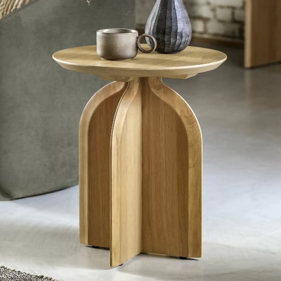 Goleta Wooden Round Side Table In Matt Natural