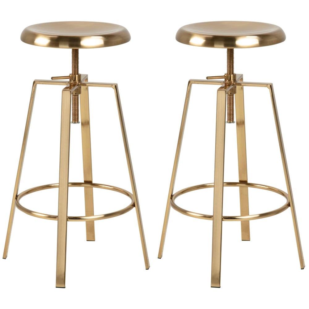 Goliad Brushed Gold Metal Bar Stools In Pair