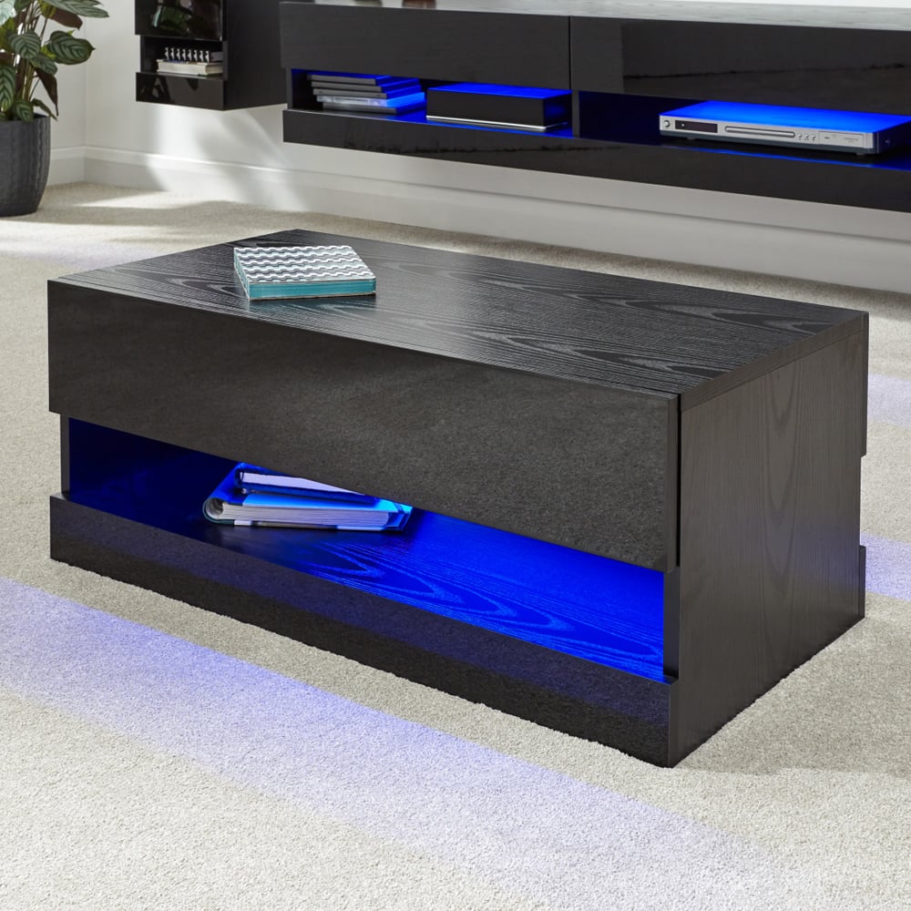 Goole Wooden Coffee Table In Black With LED