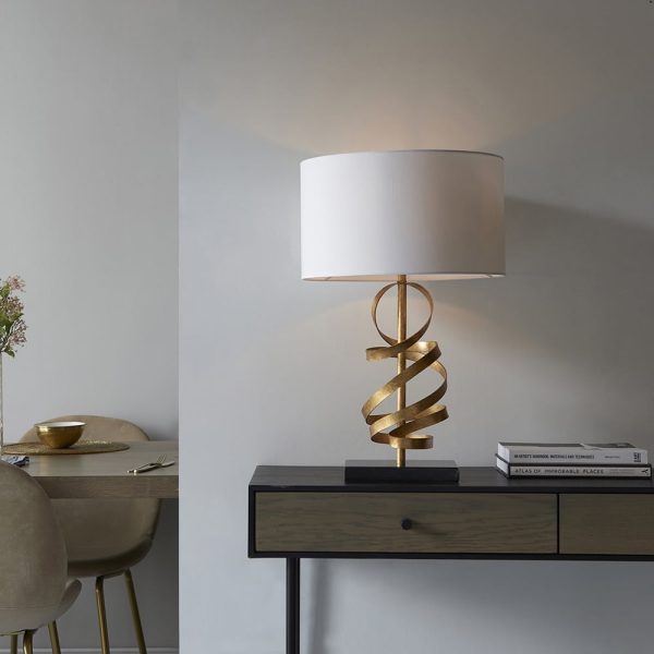 Goshen Cotton Shade Table Lamp With Marble Base In Ivory Gold | Bed Sava