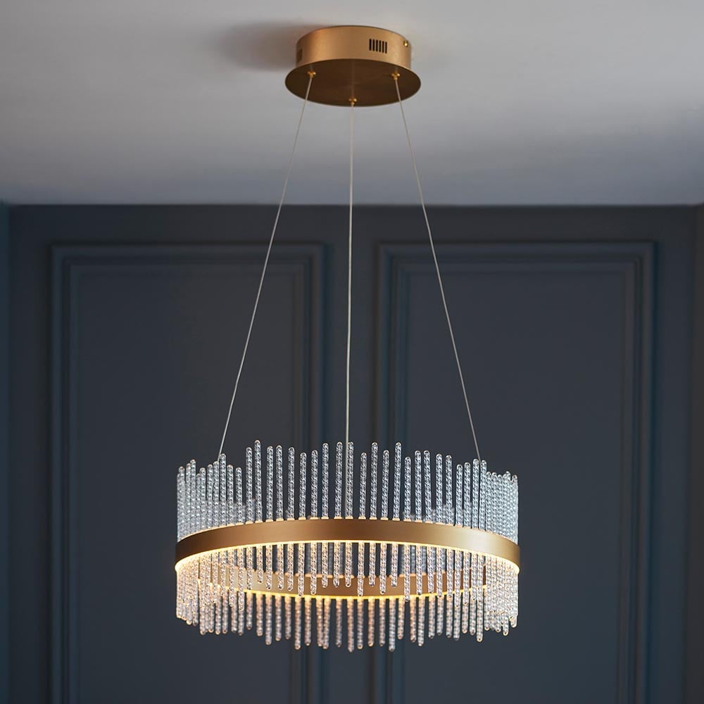 Grimsby LED Clear Glass Rods Ceiling Pendant Light In Gold