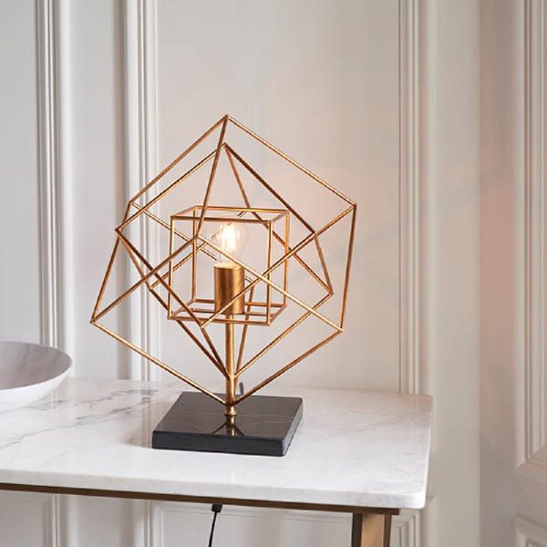 Goshen Metal Table Lamp With Marble Base In Antique Gold | Bed Sava
