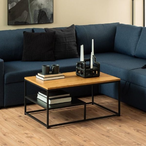 Goshen Wooden Coffee Table With 1 Shelf In Oak | Bed Sava