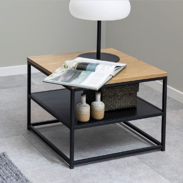 Goshen Wooden Coffee Table Square With 1 Shelf In Oak | Bed Sava