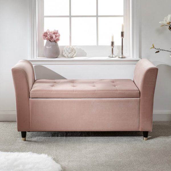 Gospel Fabric Storage Ottoman In Blush Pink | Bed Sava
