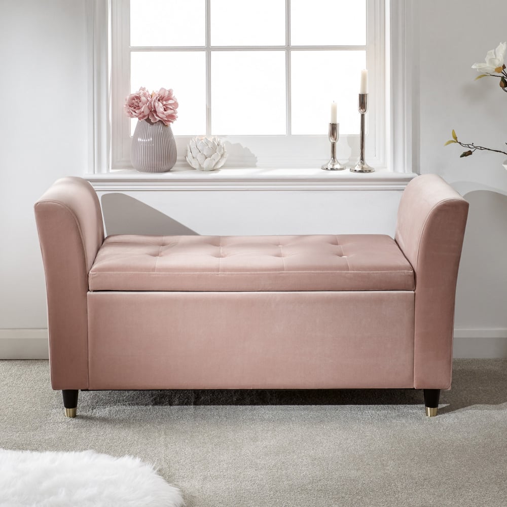 Gospel Fabric Storage Ottoman In Blush Pink