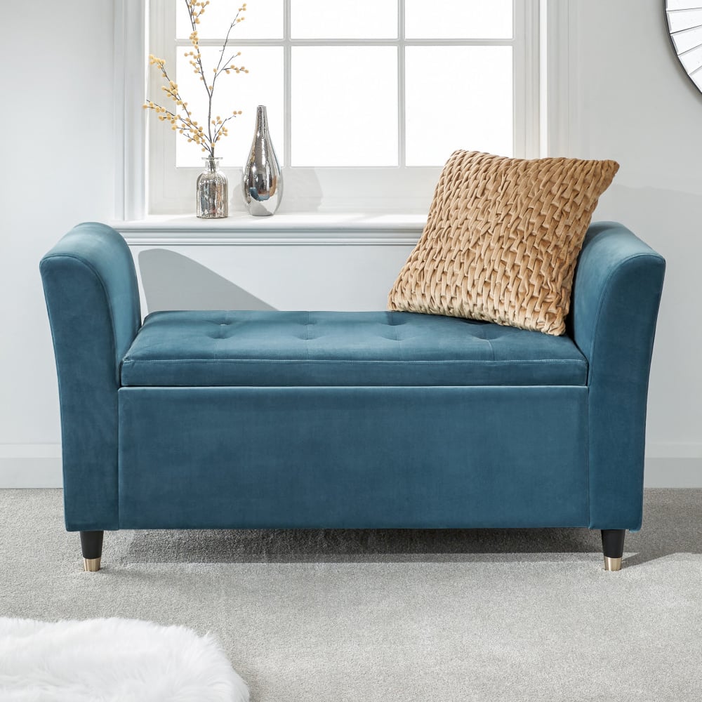 Gospel Fabric Storage Ottoman In Teal