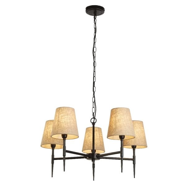 Gothic 5 Light Natural Fabric Shade Pendant Light In Black | Bed Sava