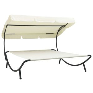 Grace Outdoor Lounge Bed With Canopy In Cream White | Bed Sava