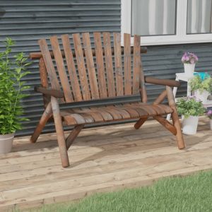 Grace Solid Wood Spruce Garden 2 Seater Bench In Dark Brown | Bed Sava