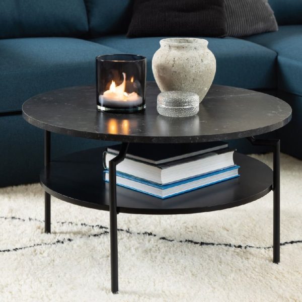 Grace Wooden Coffee Table With 1 Shelf In Black Marble Effect | Bed Sava