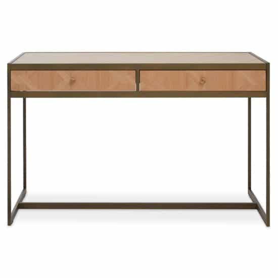 Granule Wooden Laptop Desk With Brass Metal Frame In Oak