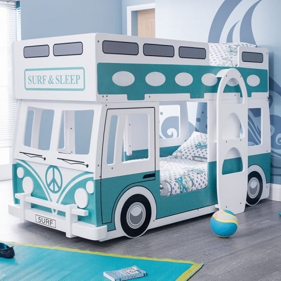 Calaminag Campervan Style Kids Bunk Bed In White And Blue | Bed Sava