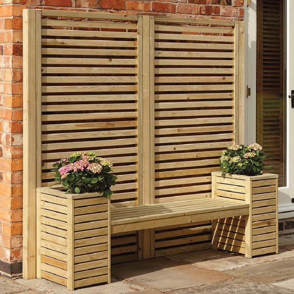 Grato Wooden Garden Seat Set With Planter In Natural | Bed Sava