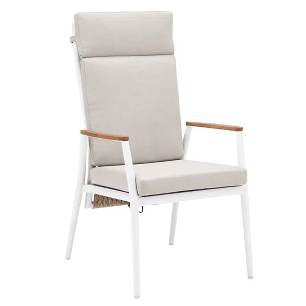 Greeley Fabric Garden Recliner Chair In Ivory And White