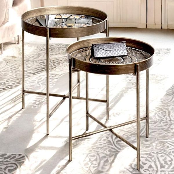 Greenville Metal Set Of 2 End Tables In Copper | Bed Sava