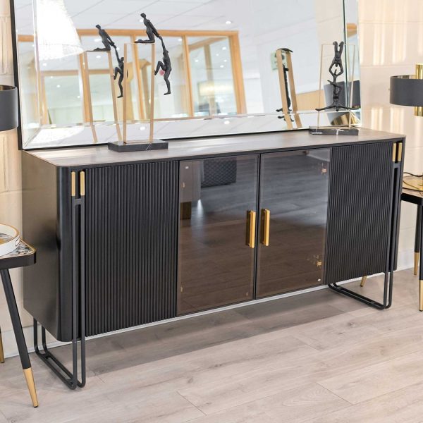Groton Wide Marble Top Storage Cabinet In Black And Gold | Bed Sava