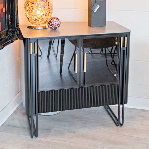 Groton Marble Top Sideboard With 2 Doors In Black And Gold | Bed Sava