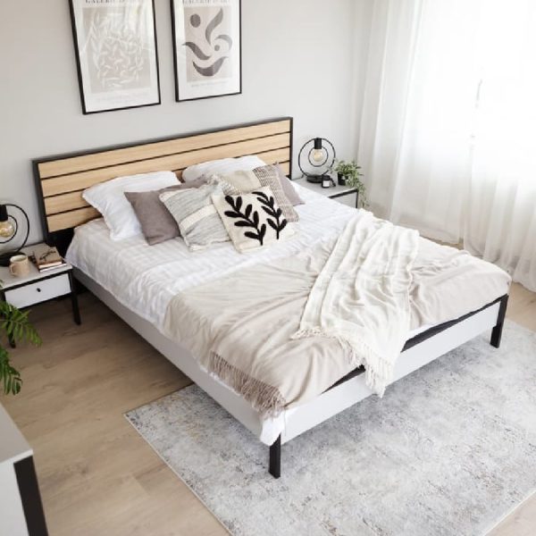 Guelph Wooden King Size Bed In Grey | Bed Sava