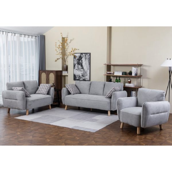 Gunnison Fabric Sofa Suite In Light Grey | Bed Sava