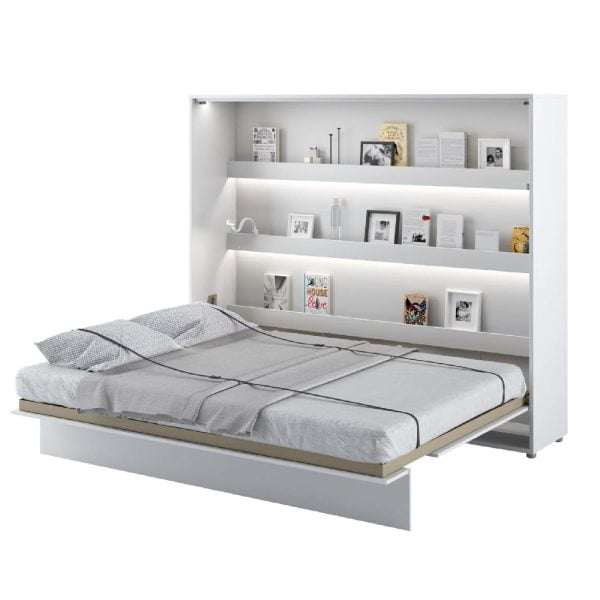 Halifax Horizontal Wall Wooden King Size Bed In Matt White | Bed Sava