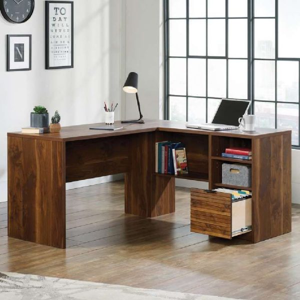 Hamlet Wooden L Shaped Laptop Desk With 1 Drawer In Walnut | Bed Sava