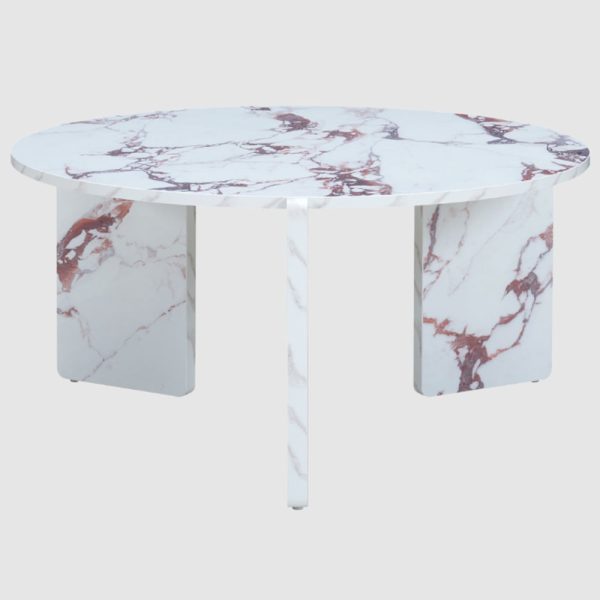 Halifax Wooden Round Coffee Table In Violetta Marble Effect | Bed Sava