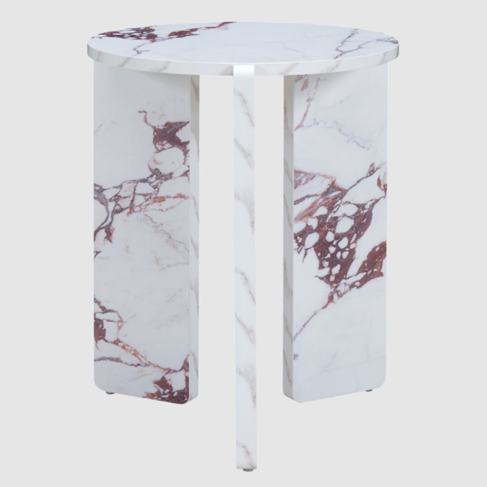 Halifax Wooden Round Side Table In Violetta Marble Effect