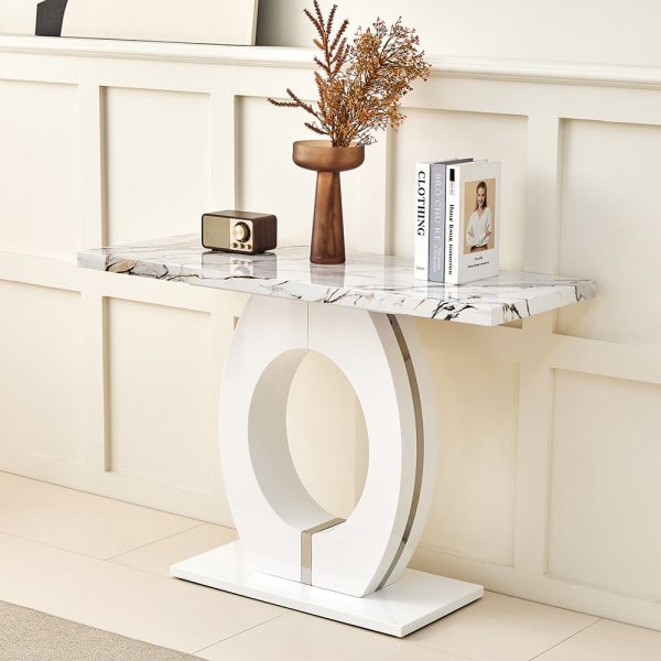 Halo High Gloss Console Table In White And Milo Marble Effect | Bed Sava