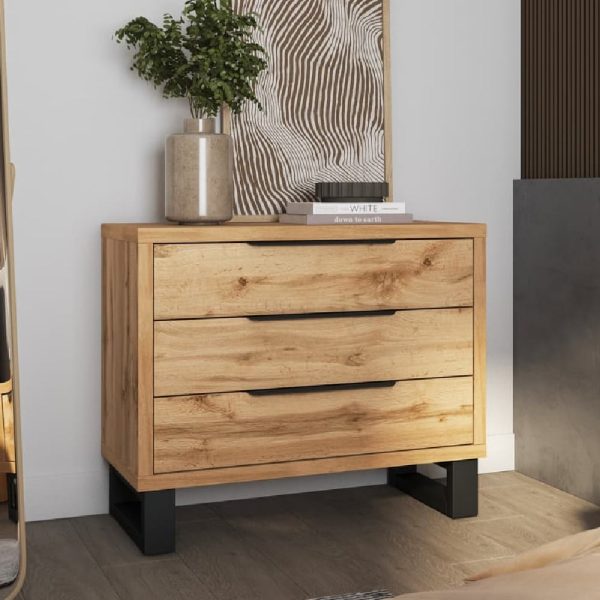 Hamburg Wooden Chest Of 3 Drawers In Wotan Oak | Bed Sava