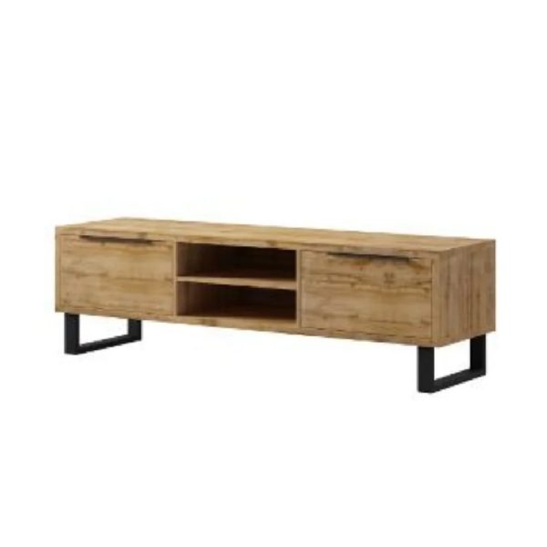 Hamburg Wooden TV Stand With 2 Flip Doors In Wotan Oak | Bed Sava