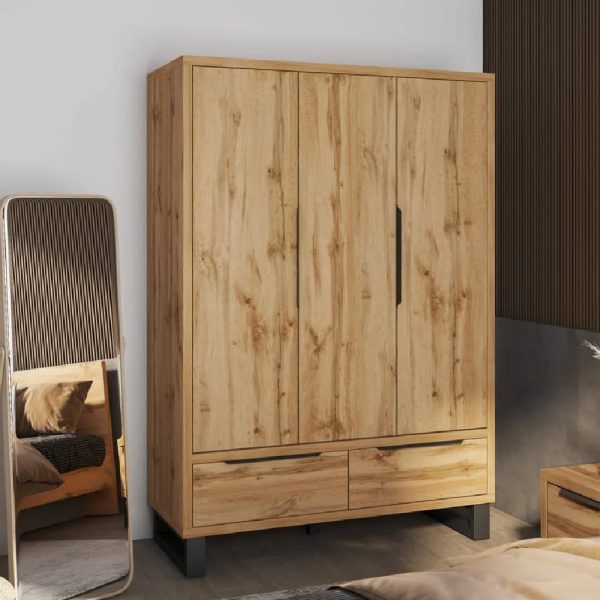Hamburg Wooden Wardrobe With 3 Doors In Wotan Oak | Bed Sava