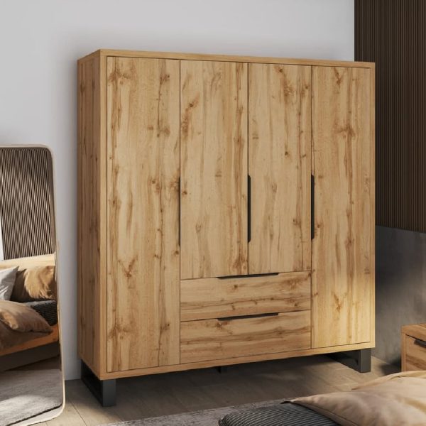 Hamburg Wooden Wardrobe With 4 Doors In Wotan Oak | Bed Sava