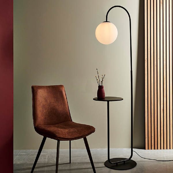 Hamden Opal Glass Shade Floor Lamp In Satin Black | Bed Sava