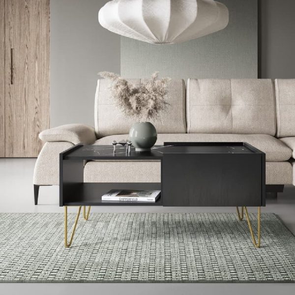 Hamden Wooden Coffee Table With 2 Drawers In Black | Bed Sava