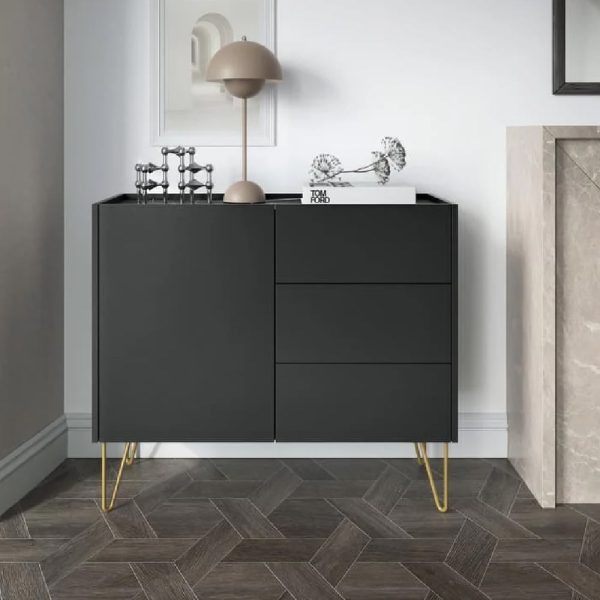 Hamden Wooden Sideboard With 1 Door 3 Drawers In Black | Bed Sava
