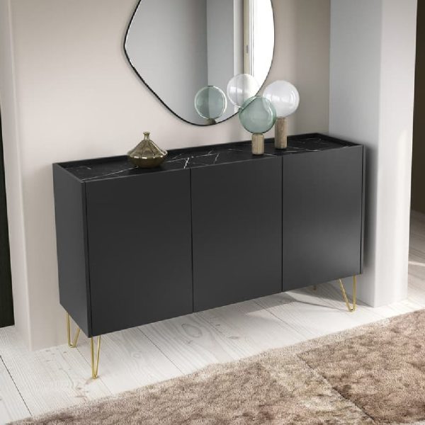 Hamden Wooden Sideboard With 3 Doors In Black | Bed Sava
