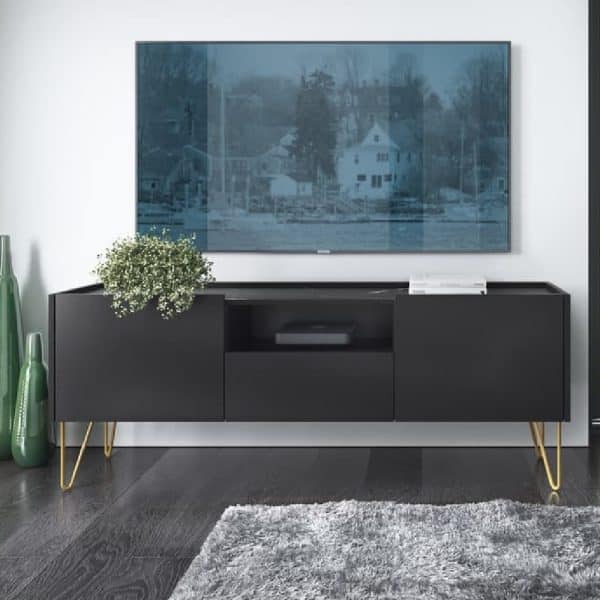 Hamden Wooden TV Stand With 2 Doors 1 Drawer In Black | Bed Sava