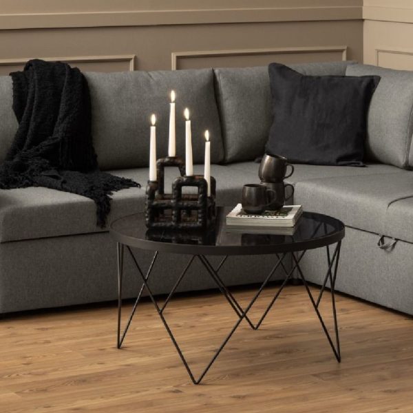 Hamel Smoked Glass Coffee Table With Black Metal Frame | Bed Sava