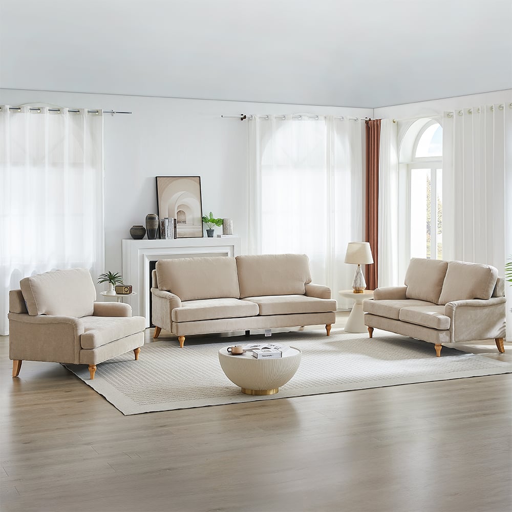 Hampshire Fabric 3+2+1 Seater Sofa Set In Stone