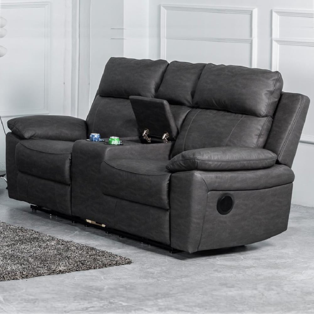 Hanford Fabric Electric Recliner 2 Seater Sofa In Dark Grey