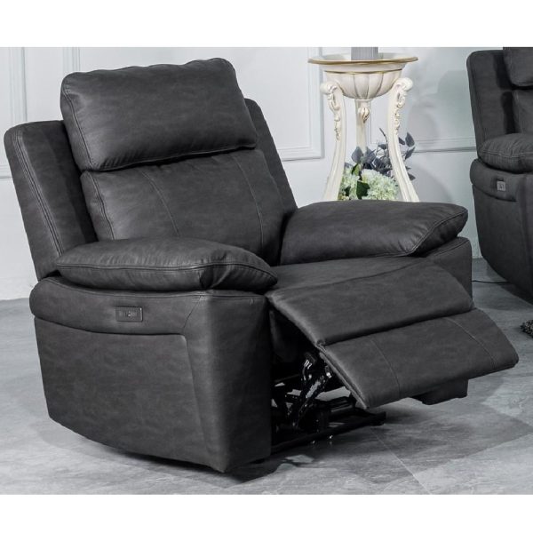 Hanford Fabric Electric Recliner 1 Seater Sofa In Dark Grey | Bed Sava