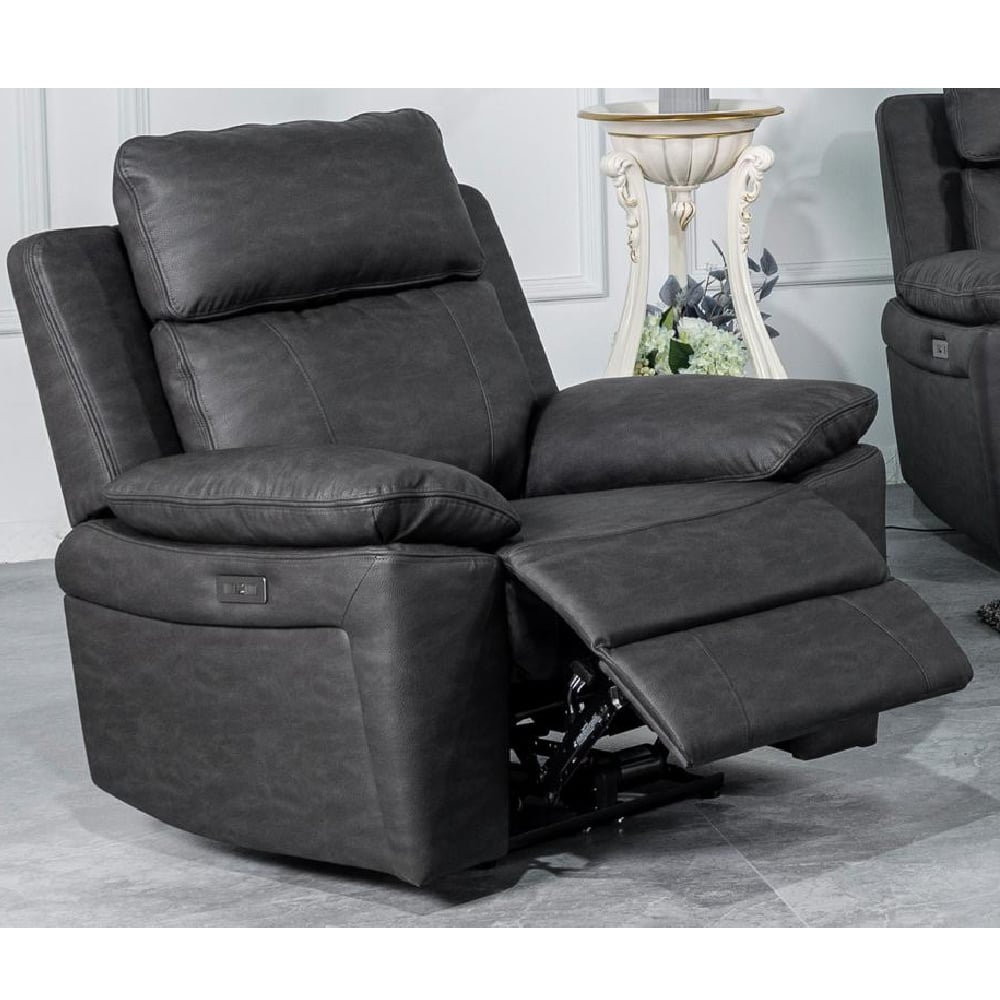 Hanford Fabric Electric Recliner 1 Seater Sofa In Dark Grey