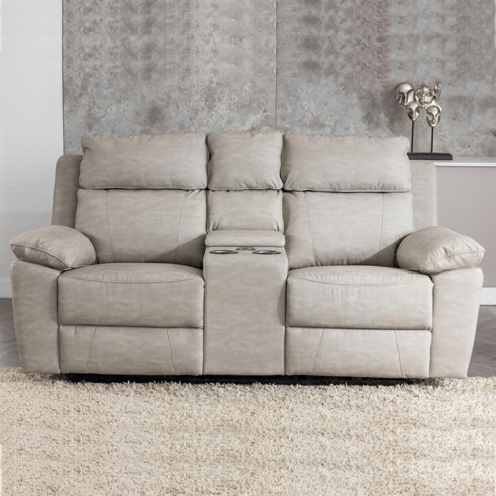 Hanford Fabric Electric Recliner 2 Seater Sofa In Silver Grey