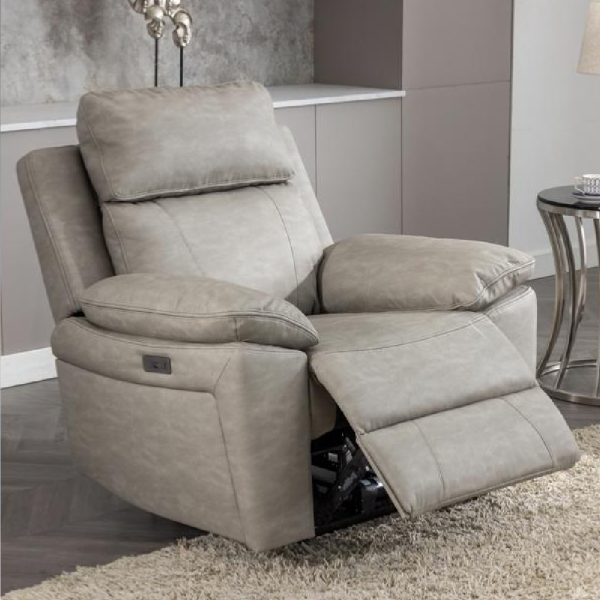 Hanford Fabric Electric Recliner 1 Seater Sofa In Silver Grey | Bed Sava